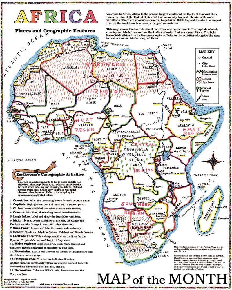 labeled physical features map of africa