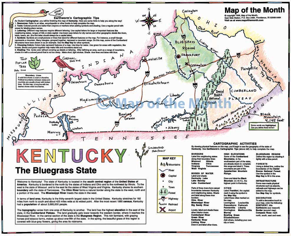 Kentucky Map Blank Outline Map 16 By 20 Inches Activities Included   KENTUCKY 1 