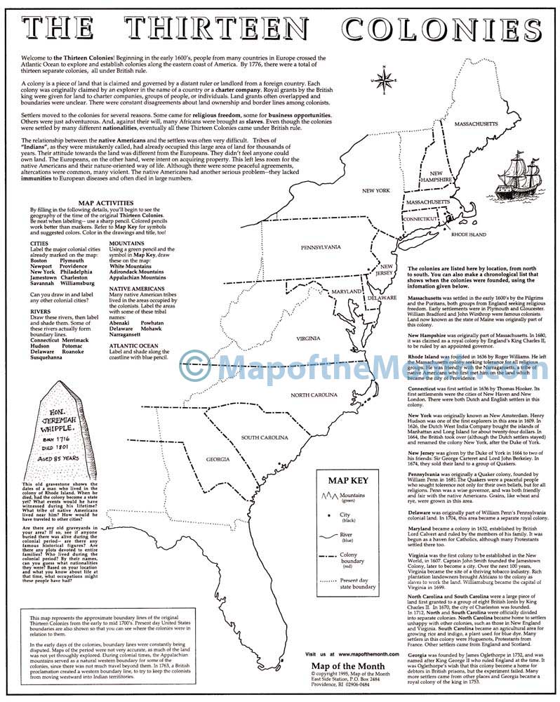 13 Original Colonies Blank Map - Bilscreen