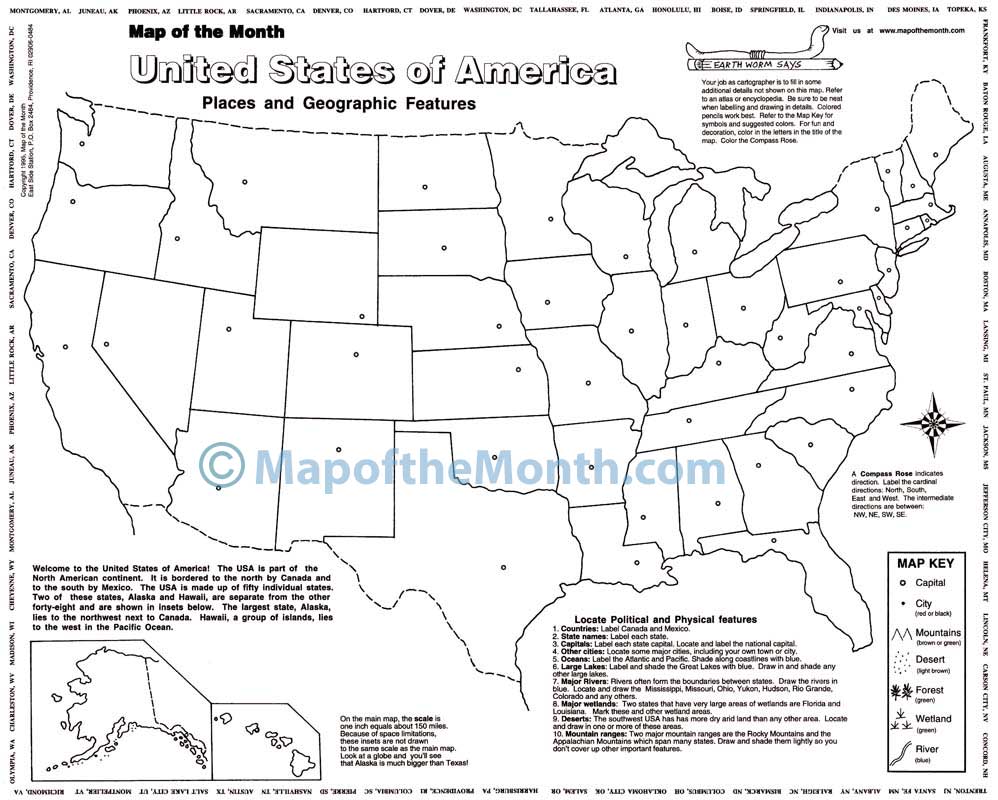 United States Map Activities USA map   Blank outline map, 16 by 20 inches, activities included