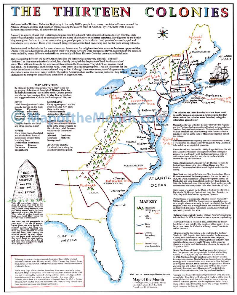 Thirteen (13) Colonies Map - Maps for the Classroom