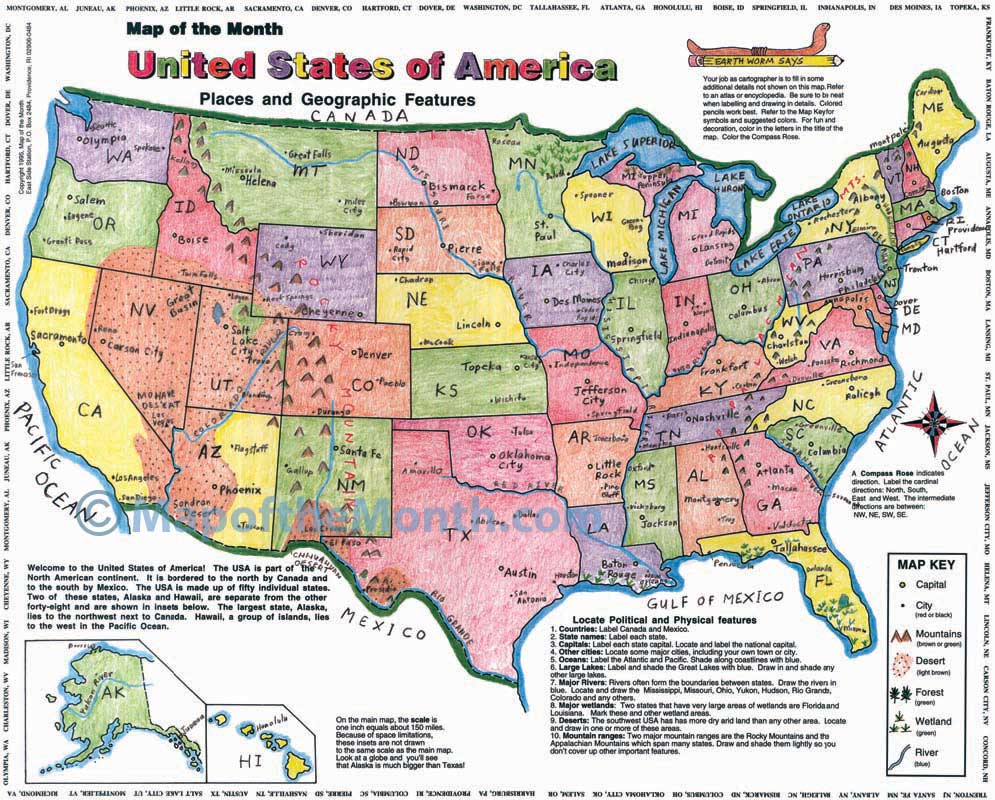 Usa Map Blank Outline Map 16 By 20 Inches Activities Included
