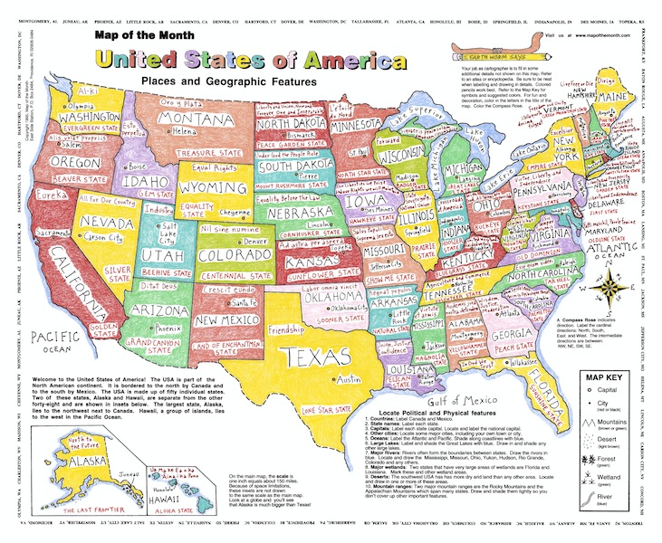 usa map with state names and capitals