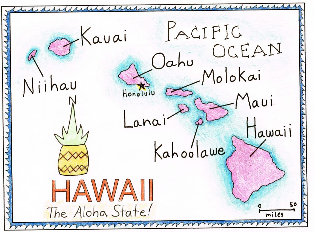 Labeled Hawaii Map Usa