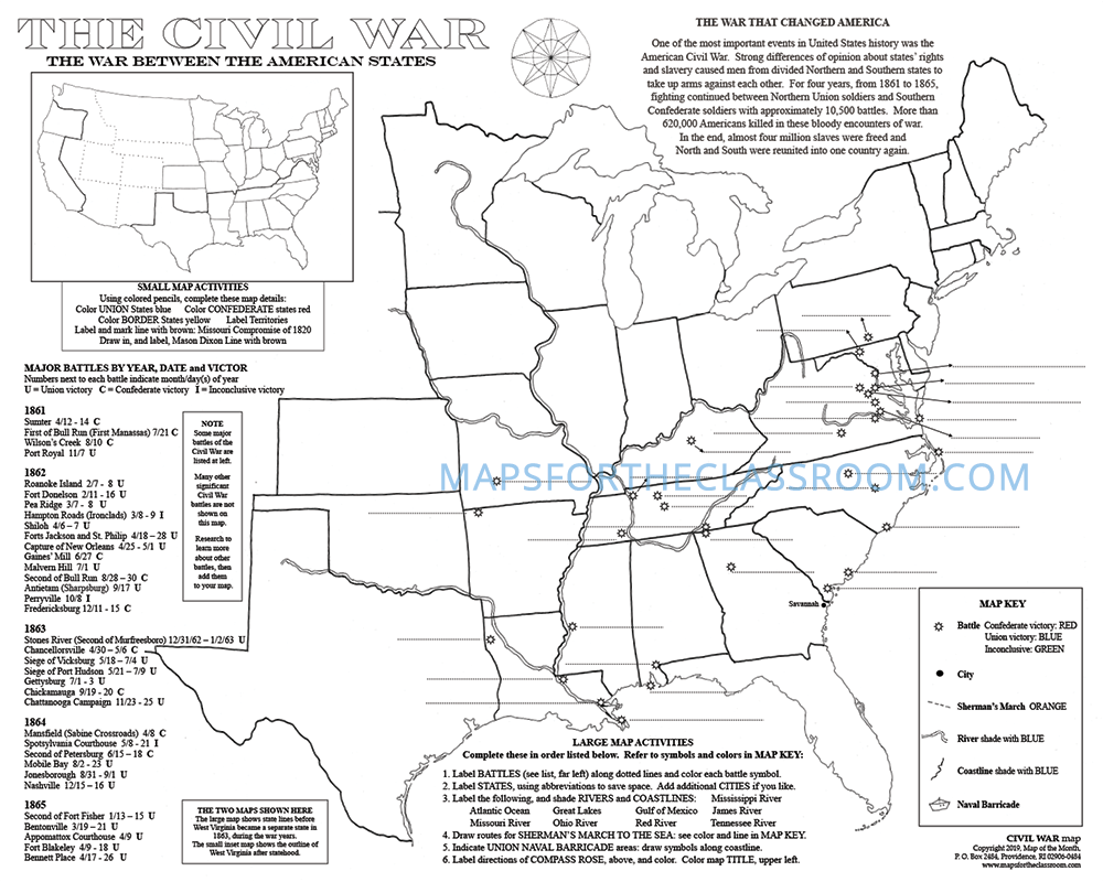 civil war america map blank