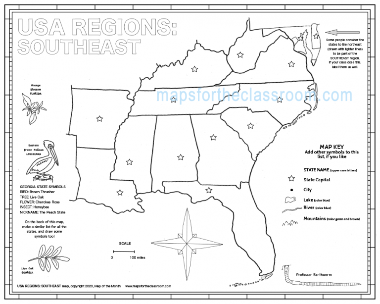 USA Regions – Southeast - Maps for the Classroom